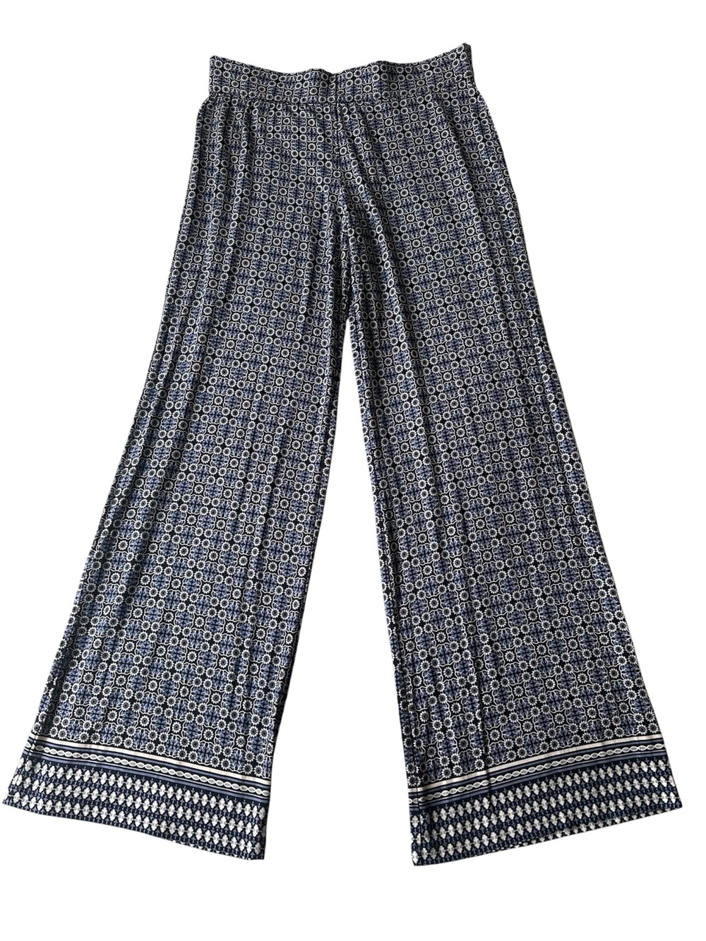 Women's Navy Geometric Wide-Leg Pants with Elastic Waistband Soze L